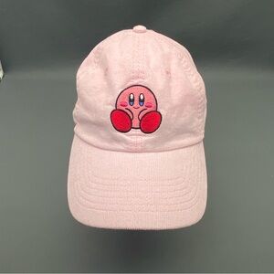 Kirby Holding Strawberry Hat Pink Strap Back Baseball Cap Nintendo Adjustable